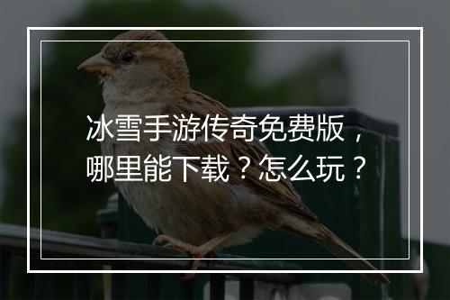 冰雪手游传奇免费版，哪里能下载？怎么玩？