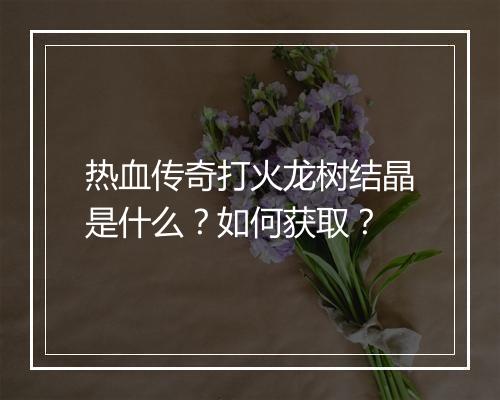 热血传奇打火龙树结晶是什么？如何获取？