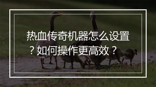 热血传奇机器怎么设置？如何操作更高效？