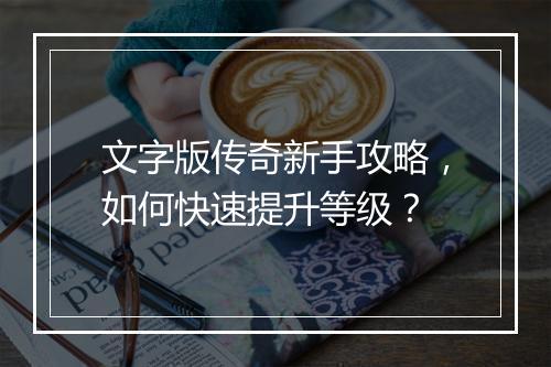 文字版传奇新手攻略，如何快速提升等级？