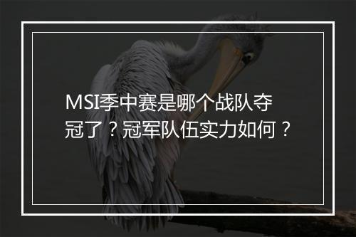 MSI季中赛是哪个战队夺冠了？冠军队伍实力如何？