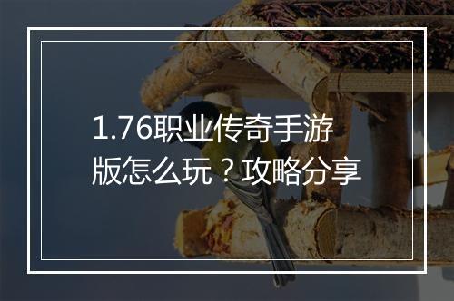 1.76职业传奇手游版怎么玩？攻略分享
