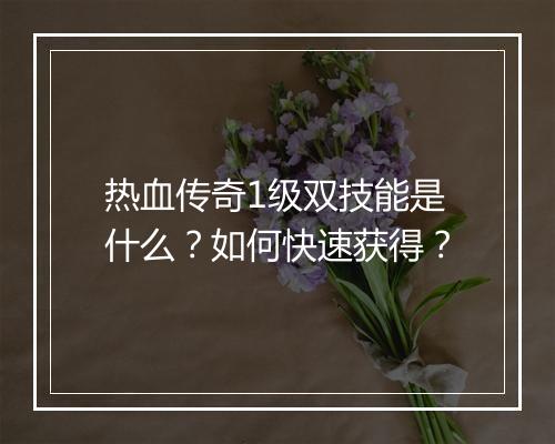 热血传奇1级双技能是什么？如何快速获得？