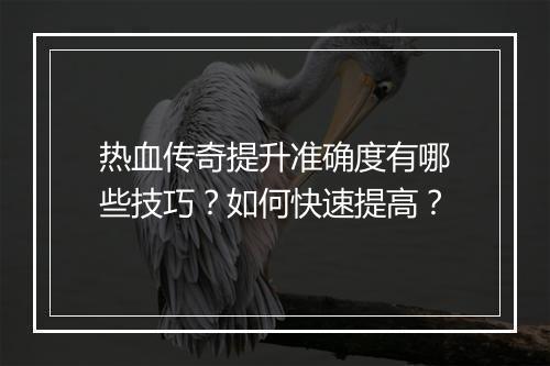 热血传奇提升准确度有哪些技巧？如何快速提高？
