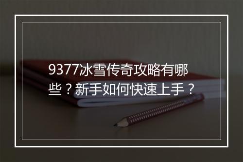 9377冰雪传奇攻略有哪些？新手如何快速上手？