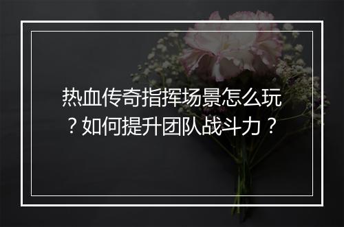 热血传奇指挥场景怎么玩？如何提升团队战斗力？