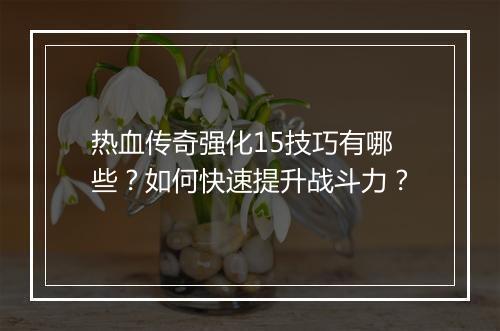 热血传奇强化15技巧有哪些？如何快速提升战斗力？