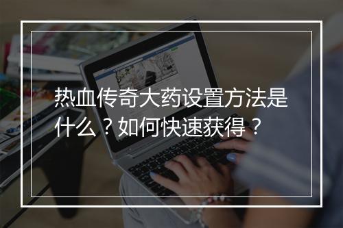 热血传奇大药设置方法是什么？如何快速获得？