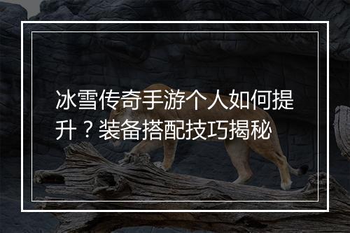 冰雪传奇手游个人如何提升？装备搭配技巧揭秘