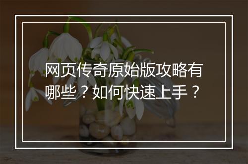 网页传奇原始版攻略有哪些？如何快速上手？