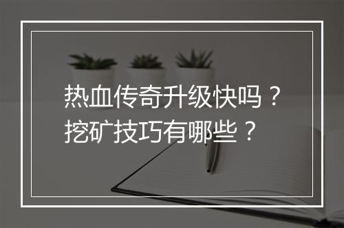 热血传奇升级快吗？挖矿技巧有哪些？