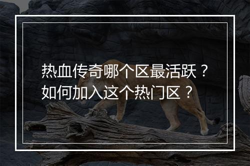 热血传奇哪个区最活跃？如何加入这个热门区？