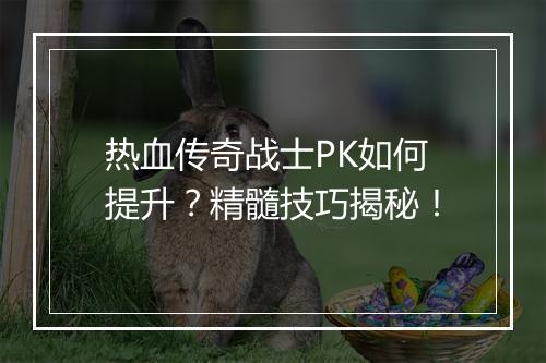 热血传奇战士PK如何提升？精髓技巧揭秘！