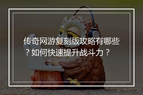 传奇网游复刻版攻略有哪些？如何快速提升战斗力？