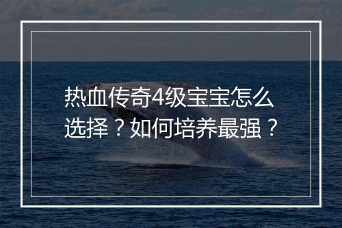 热血传奇4级宝宝怎么选择？如何培养最强？