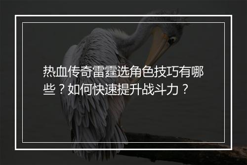 热血传奇雷霆选角色技巧有哪些？如何快速提升战斗力？