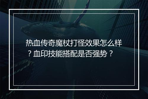 热血传奇魔杖打怪效果怎么样？血印技能搭配是否强势？