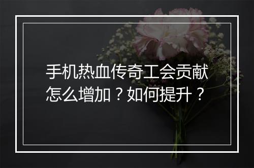 手机热血传奇工会贡献怎么增加？如何提升？