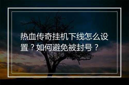 热血传奇挂机下线怎么设置？如何避免被封号？