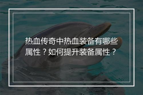 热血传奇中热血装备有哪些属性？如何提升装备属性？