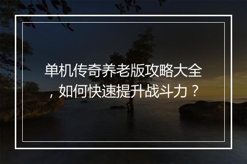 单机传奇养老版攻略大全，如何快速提升战斗力？