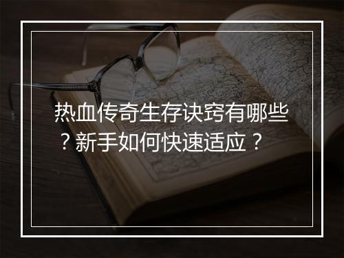 热血传奇生存诀窍有哪些？新手如何快速适应？