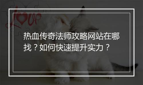 热血传奇法师攻略网站在哪找？如何快速提升实力？