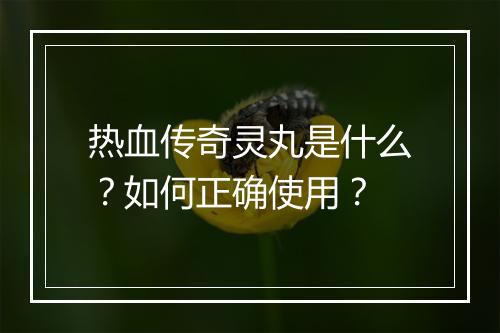 热血传奇灵丸是什么？如何正确使用？
