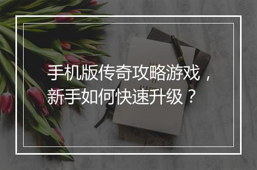 手机版传奇攻略游戏，新手如何快速升级？