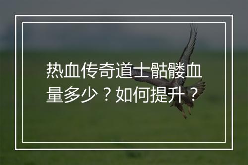 热血传奇道士骷髅血量多少？如何提升？