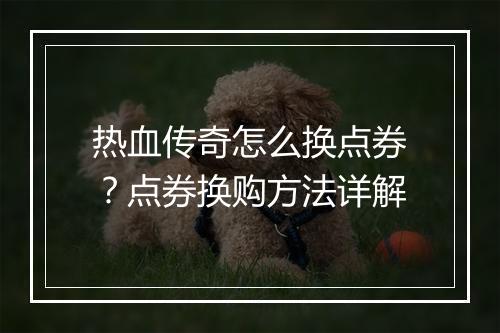 热血传奇怎么换点券？点券换购方法详解