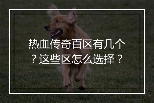 热血传奇百区有几个？这些区怎么选择？