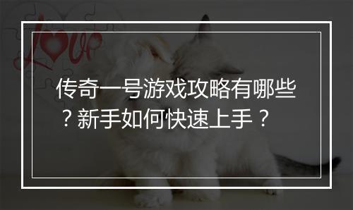 传奇一号游戏攻略有哪些？新手如何快速上手？