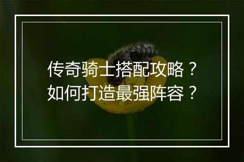 传奇骑士搭配攻略？如何打造最强阵容？