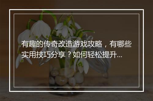 有趣的传奇改造游戏攻略，有哪些实用技巧分享？如何轻松提升战斗力？