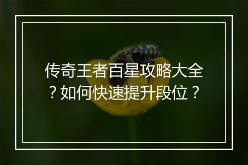 传奇王者百星攻略大全？如何快速提升段位？