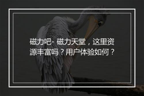 磁力吧- 磁力天堂，这里资源丰富吗？用户体验如何？