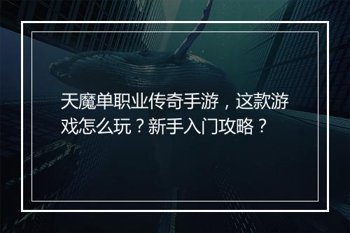 天魔单职业传奇手游，这款游戏怎么玩？新手入门攻略？
