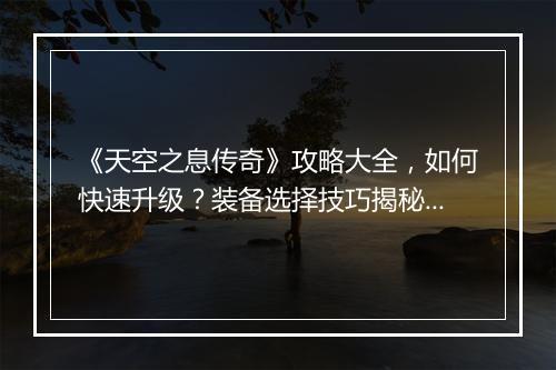 《天空之息传奇》攻略大全，如何快速升级？装备选择技巧揭秘？
