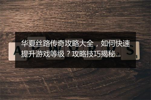 华夏丝路传奇攻略大全，如何快速提升游戏等级？攻略技巧揭秘！