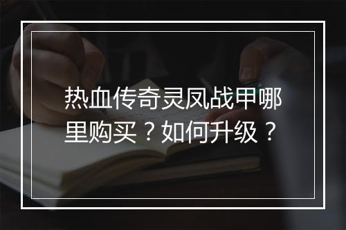 热血传奇灵凤战甲哪里购买？如何升级？