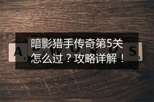 暗影猎手传奇第5关怎么过？攻略详解！