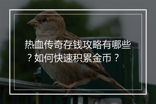 热血传奇存钱攻略有哪些？如何快速积累金币？