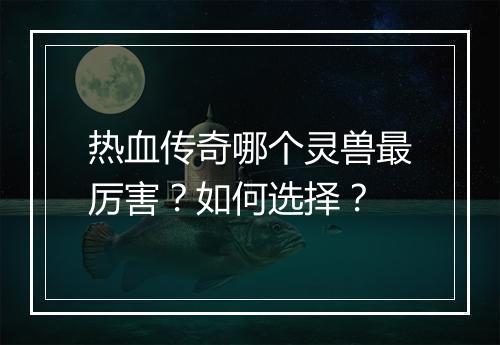 热血传奇哪个灵兽最厉害？如何选择？