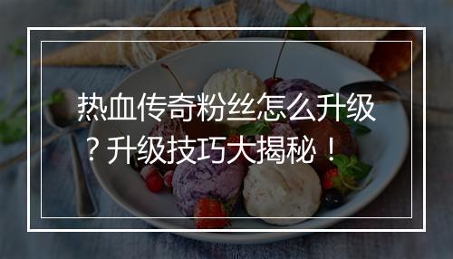 热血传奇粉丝怎么升级？升级技巧大揭秘！