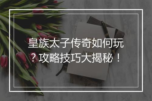 皇族太子传奇如何玩？攻略技巧大揭秘！
