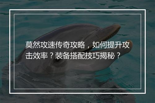 莫然攻速传奇攻略，如何提升攻击效率？装备搭配技巧揭秘？