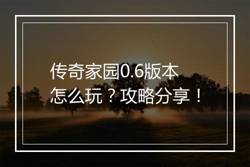 传奇家园0.6版本怎么玩？攻略分享！