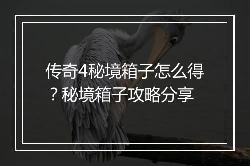 传奇4秘境箱子怎么得？秘境箱子攻略分享