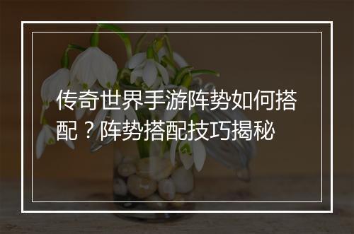 传奇世界手游阵势如何搭配？阵势搭配技巧揭秘